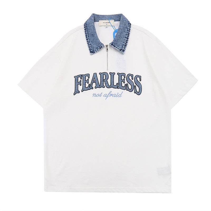 Letter Patch Short-sleeved T-shirt For Men And Women White MuddyStock