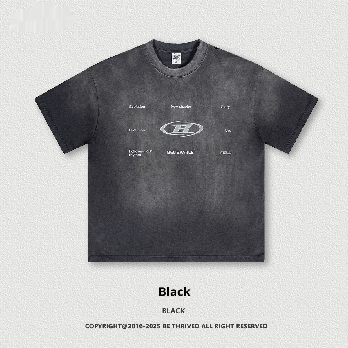 Retro Washed Round Neck Short Sleeve Men And Women Black