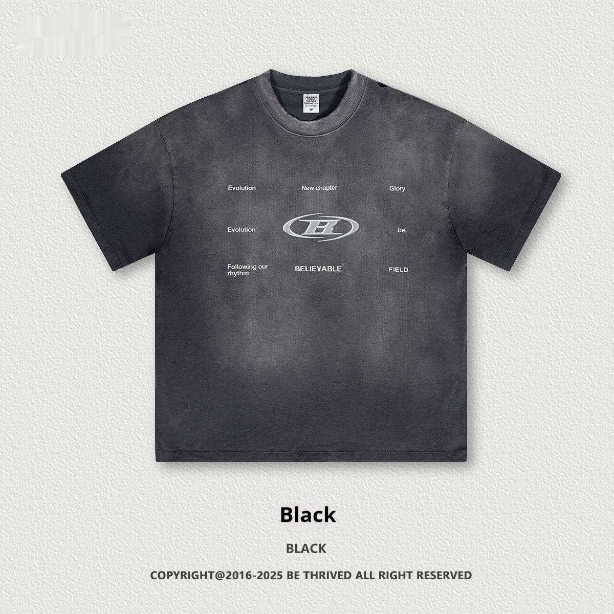 Retro Washed Round Neck Short Sleeve Men And Women Black MuddyStock
