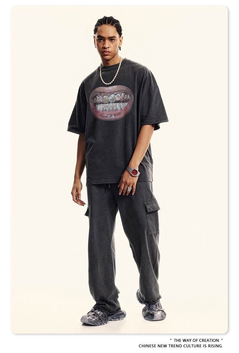 American Retro Graffiti Short Sleeve Men's High Street Printed T-shirt MuddyStock