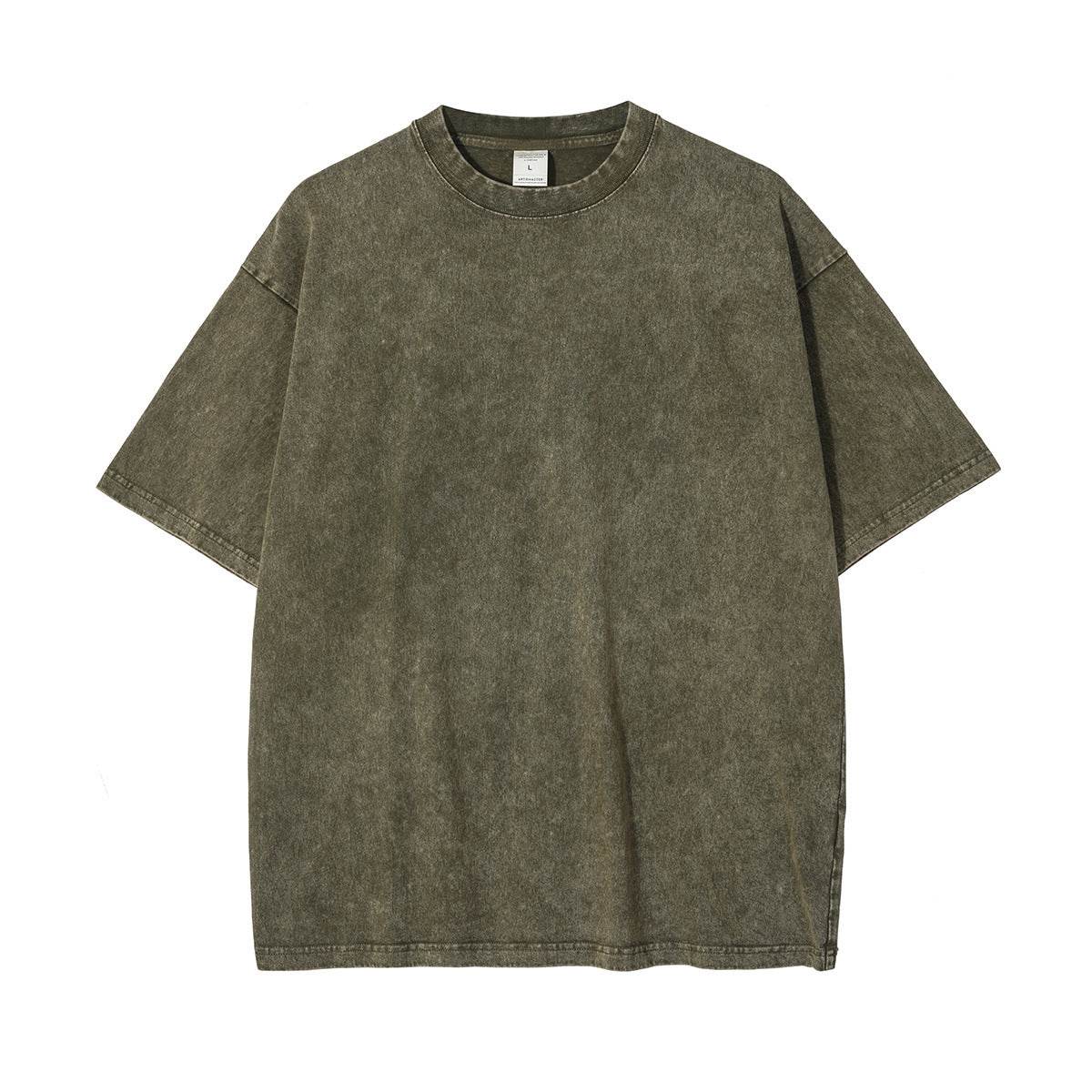 New Crew Neck Cotton Batik Short Sleeve Basic T-Shirt Grey green MuddyStock