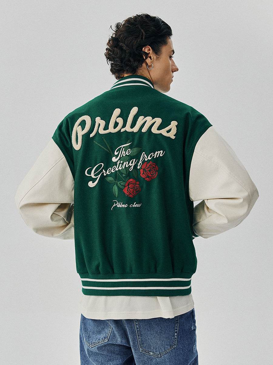 Rose Embroidered Baseball Uniform Loose High Street Jacket For Men MuddyStock