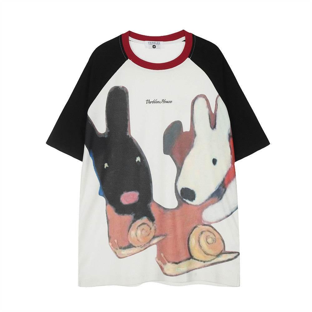 Cartoon Abstract Printing Cotton T-shirt For Men And Women White