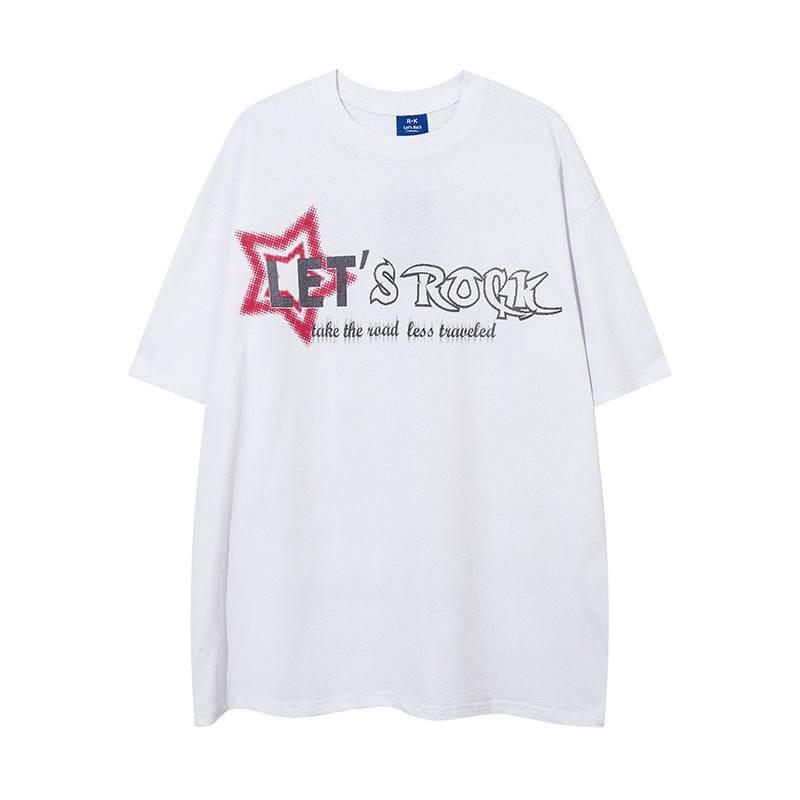 Fashion Five-pointed Star Letter Short Sleeve For Men And Women White