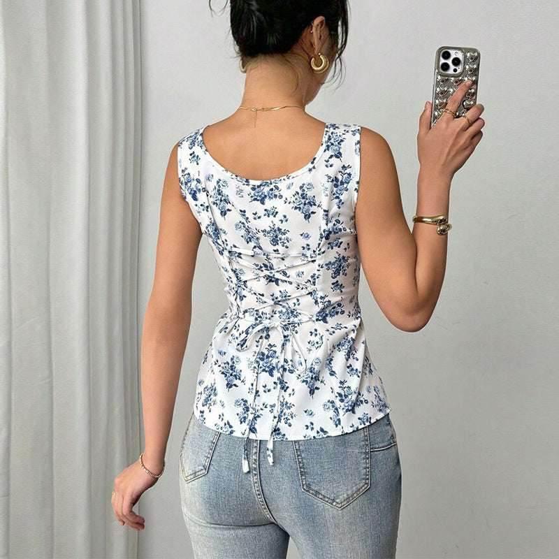 Vacation Style Floral Small Vest Sling Top