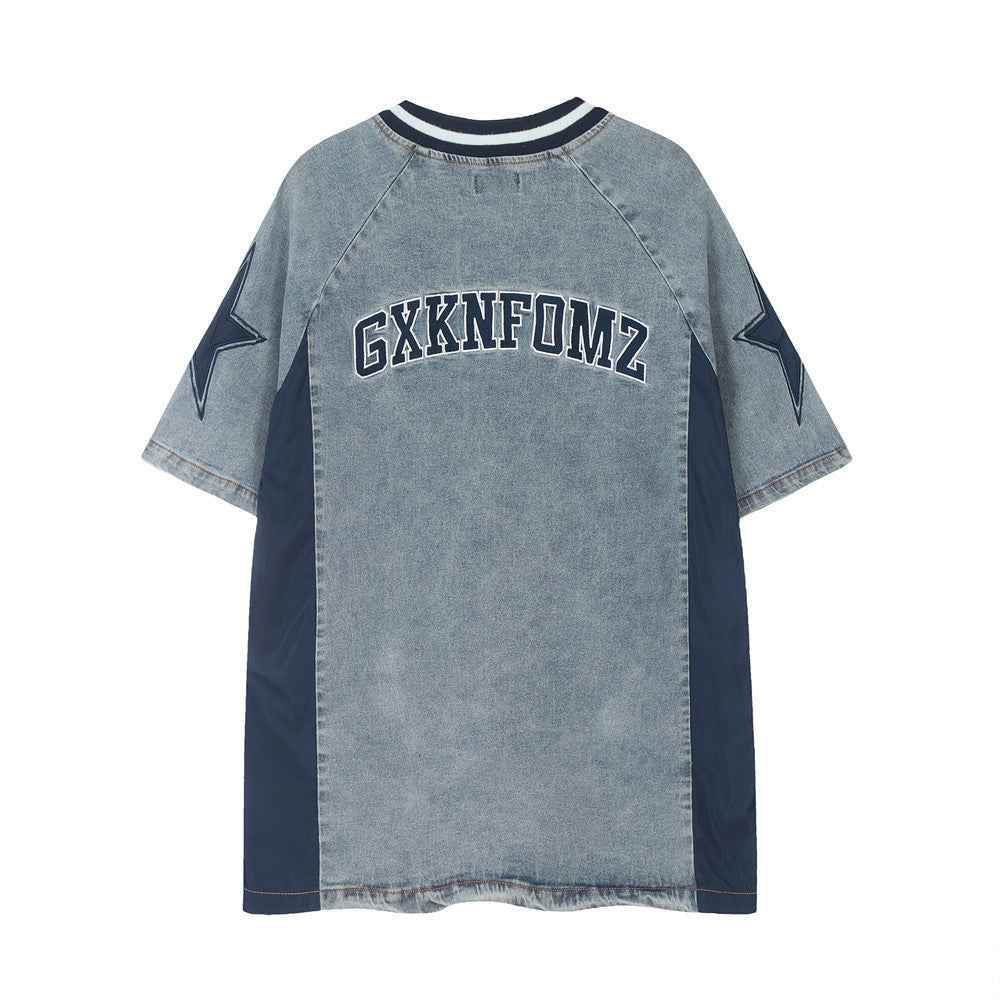 American Style Old Wash Denim Short Sleeve For Men And Women MuddyStock