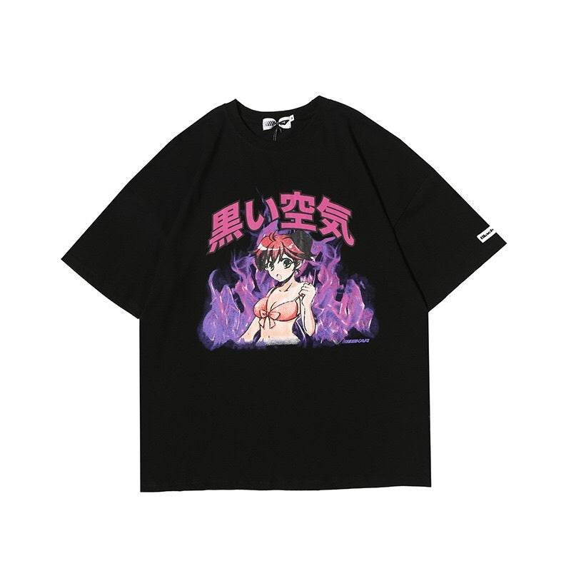 Flame print T-shirt For Both Men And Women Black MuddyStock