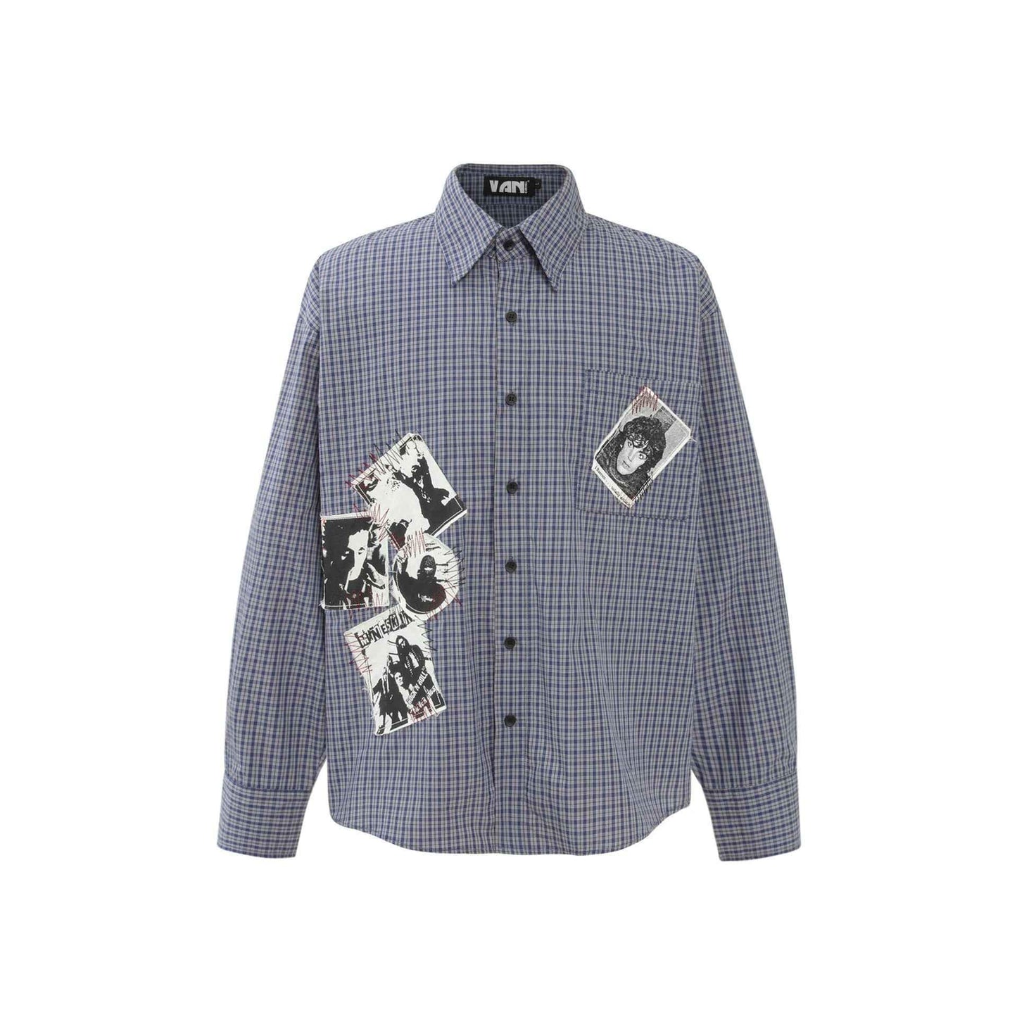 Vintage Style Plaid Character Print Street Loose Fit Long Sleeve Shirt For Men And Women | MuddyStock Originals