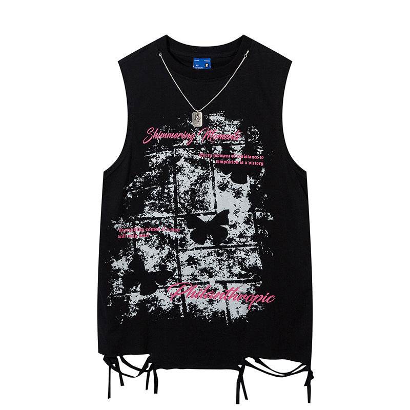 Butterfly Splash Ink Necklace Top For Women Black MuddyStock