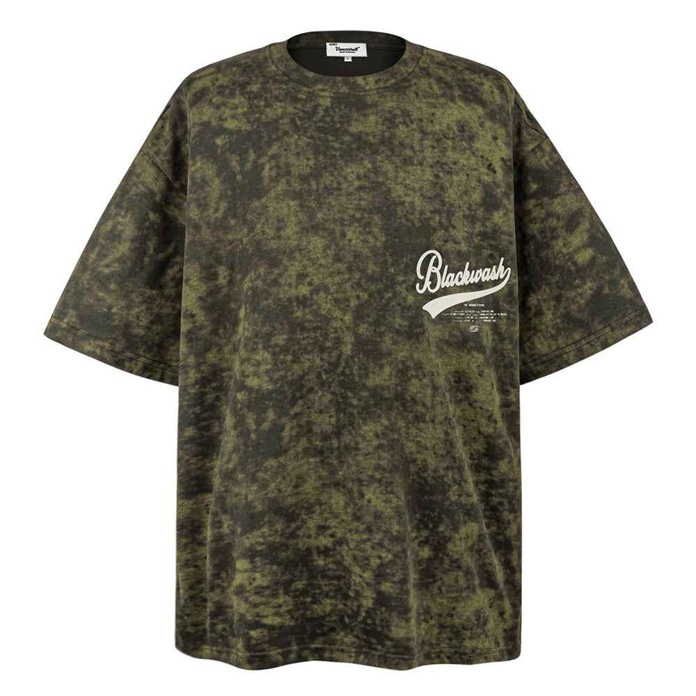 Tie-dye Letter Print Short-sleeve T-shirt For Men Green null