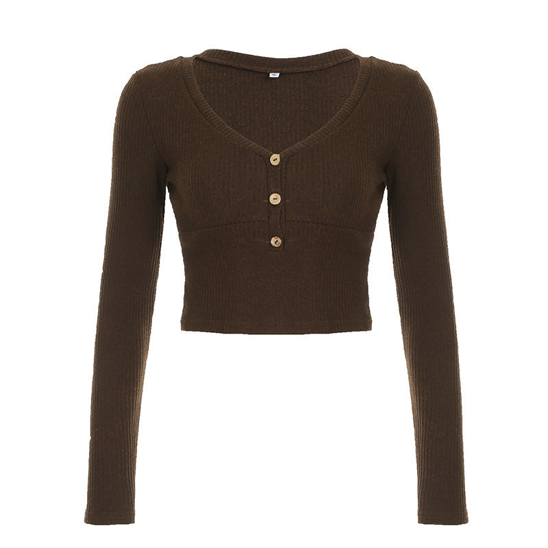Vintage Sweater Bottoming Top For Women Brown MuddyStock
