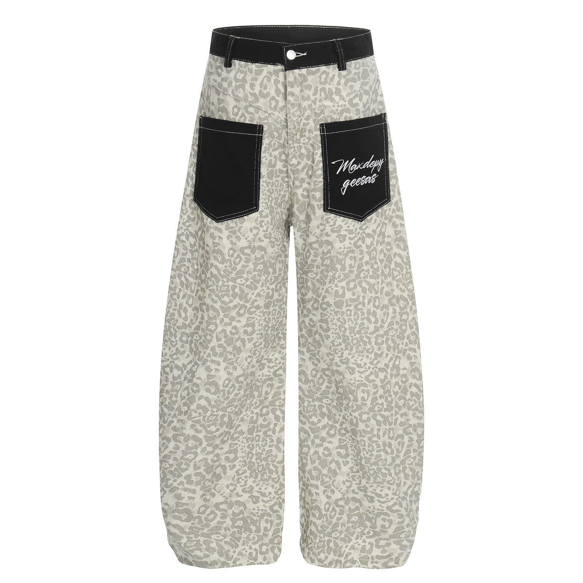 Color blocked leopard print washed curved knife jeans for women | MuddyStock Originals
