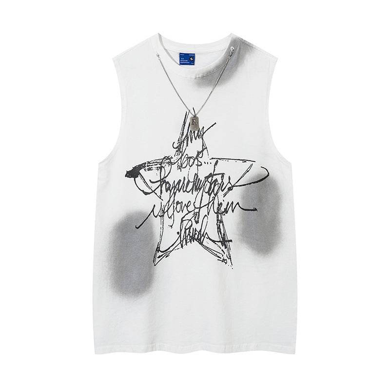 Five-pointed Star Graffiti Necklace Vest For Men And Women White MuddyStock