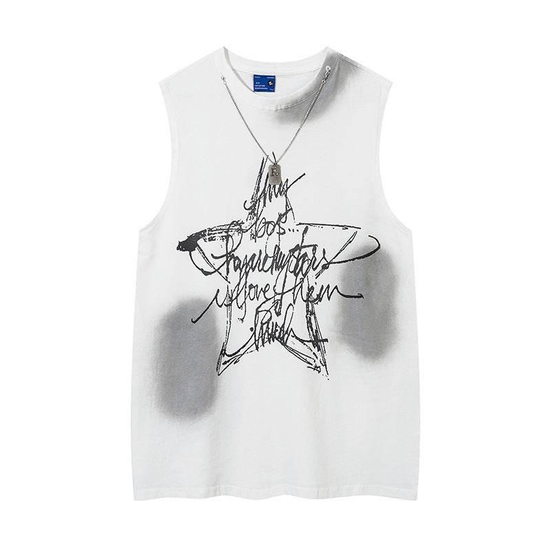 Five-pointed Star Graffiti Necklace Vest For Men And Women White