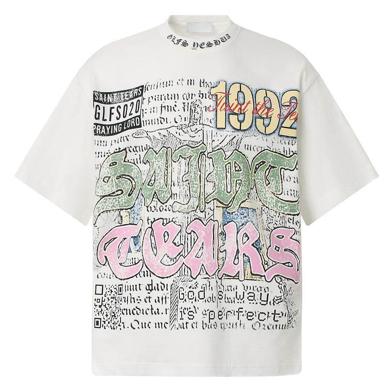 American Retro Graffiti Short Sleeve For Men White MuddyStock
