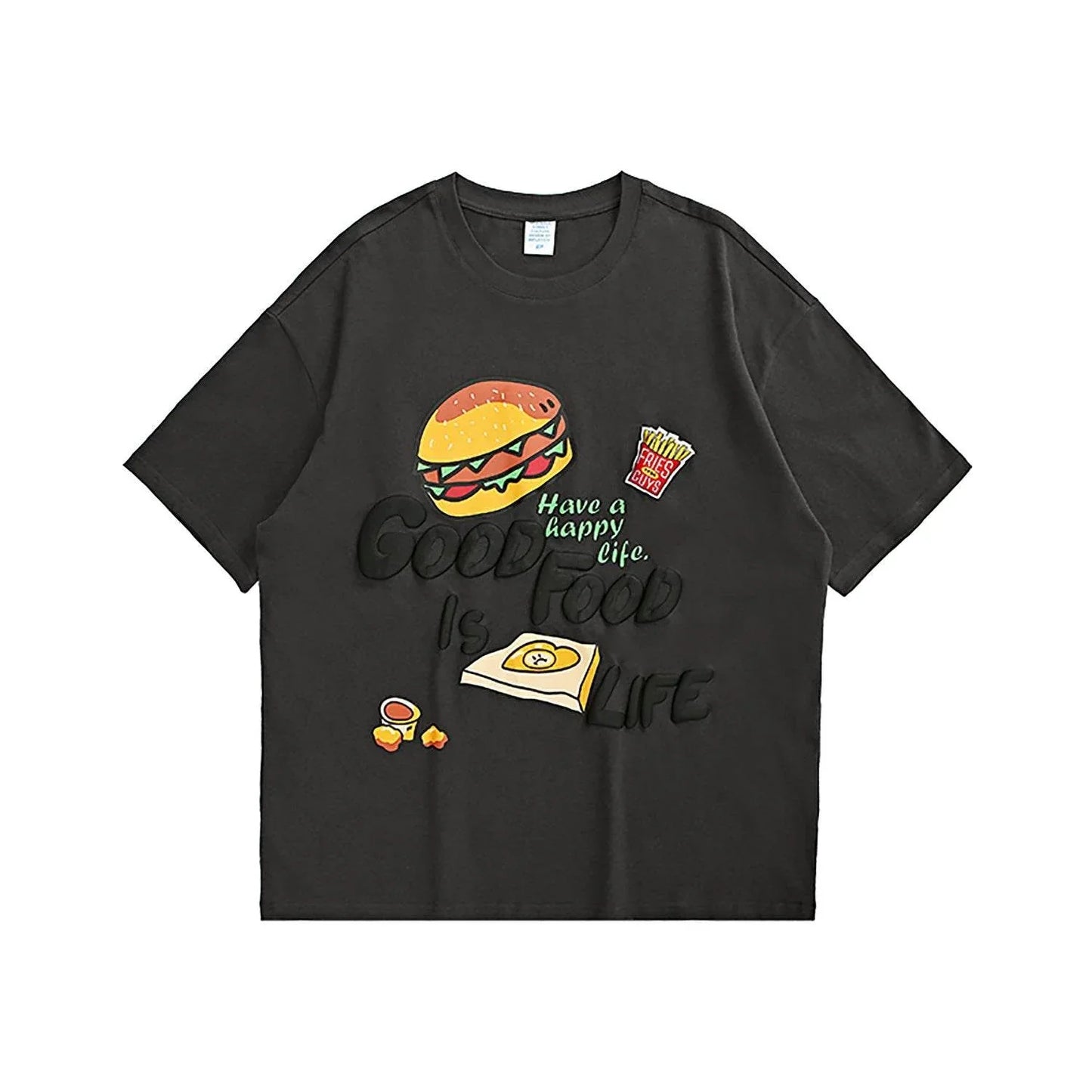 French Fries Cartoon Burger Loose T-shirt For Women Charcoal MuddyStock