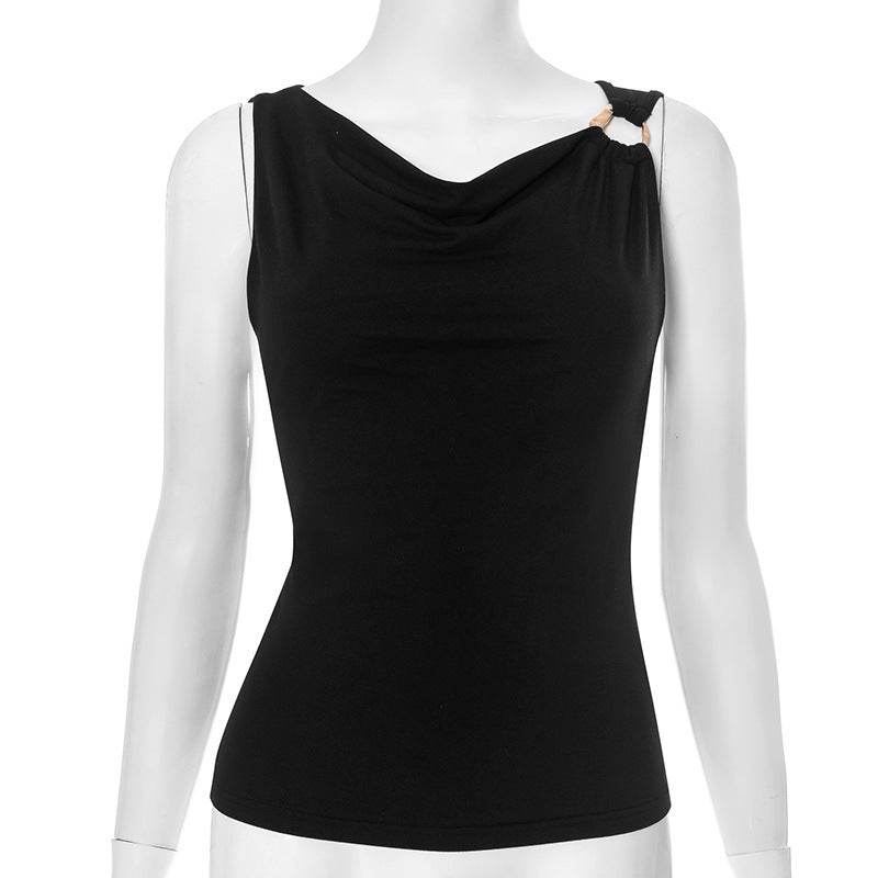 Women's V-neck Buckle Camisole Black MuddyStock
