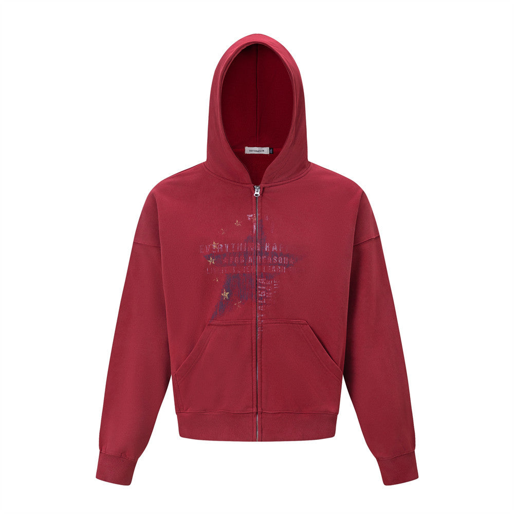 Five pointed star printed loose hoodie for men | MuddyStock Originals Red