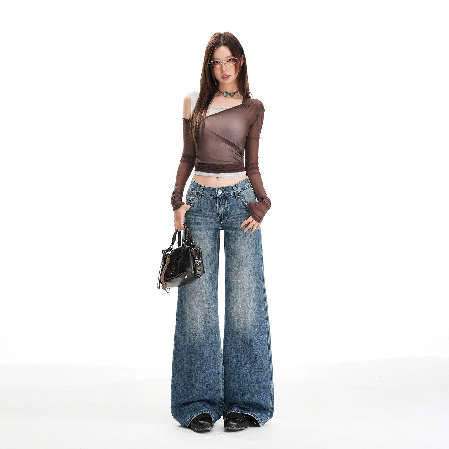 Women's Washed Low Waist Wide Leg Jeans | MuddyStock Originals MuddyStock