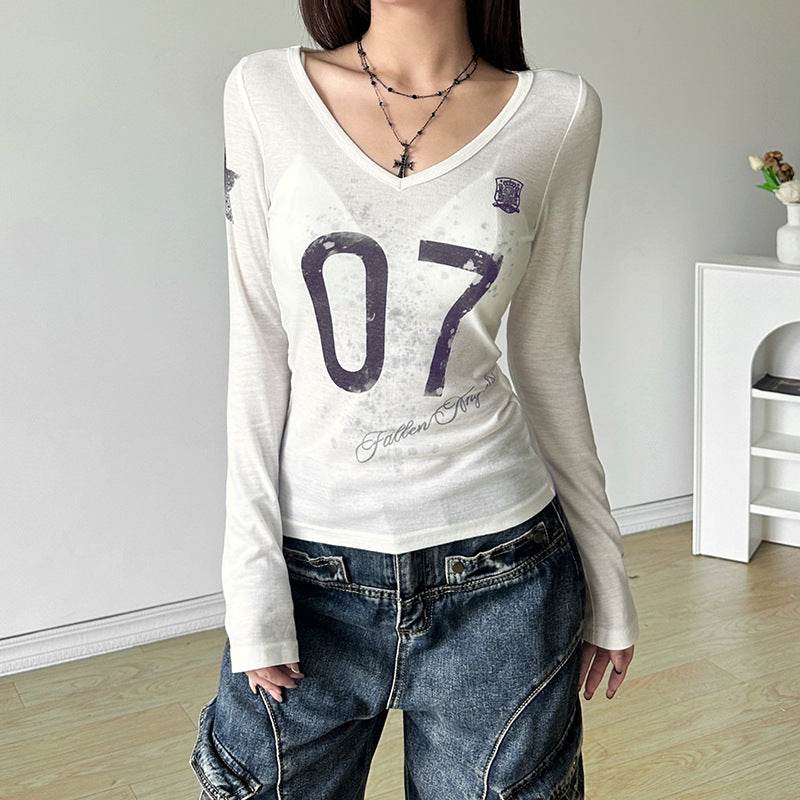 V-neck Printed Long-sleeved Top For Women | MuddyStock Originals MuddyStock