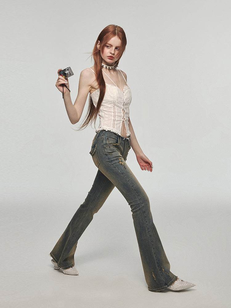 Vintage Washed Distressed Straight Leg Jeans MuddyStock