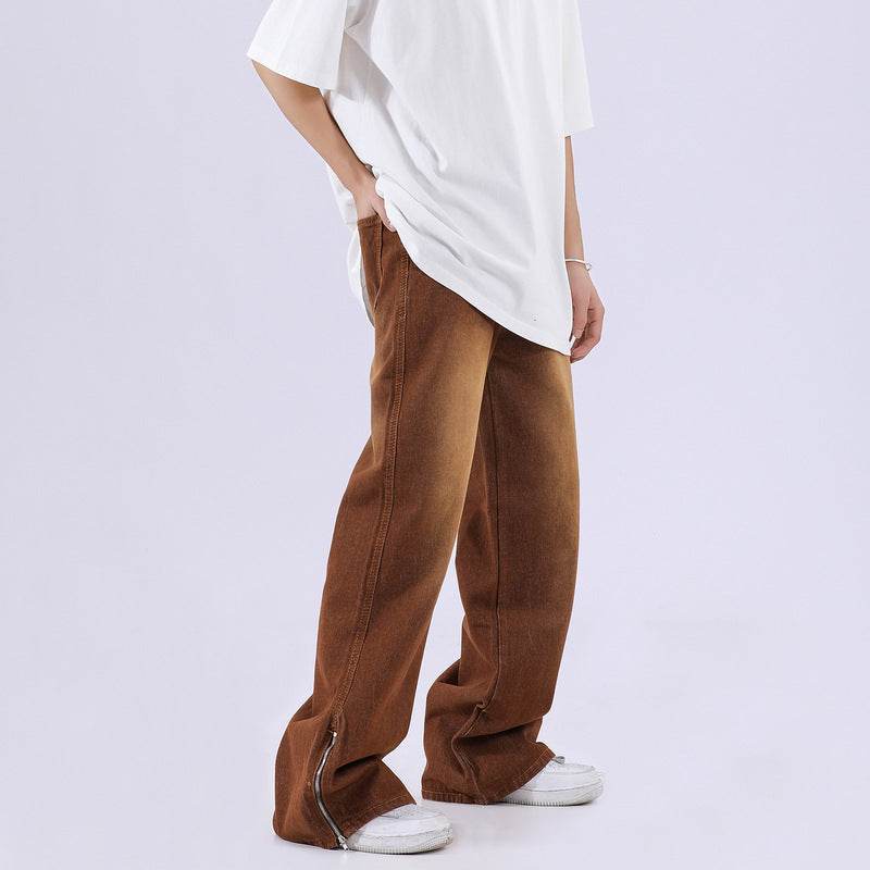 Vintage Distressed Washed Side Zipper Loose Pants For Men MuddyStock
