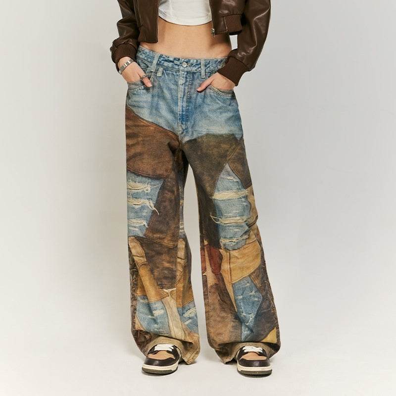 Vintage Patch Jeans Pure Cotton Casual Pants For Men And Women MuddyStock
