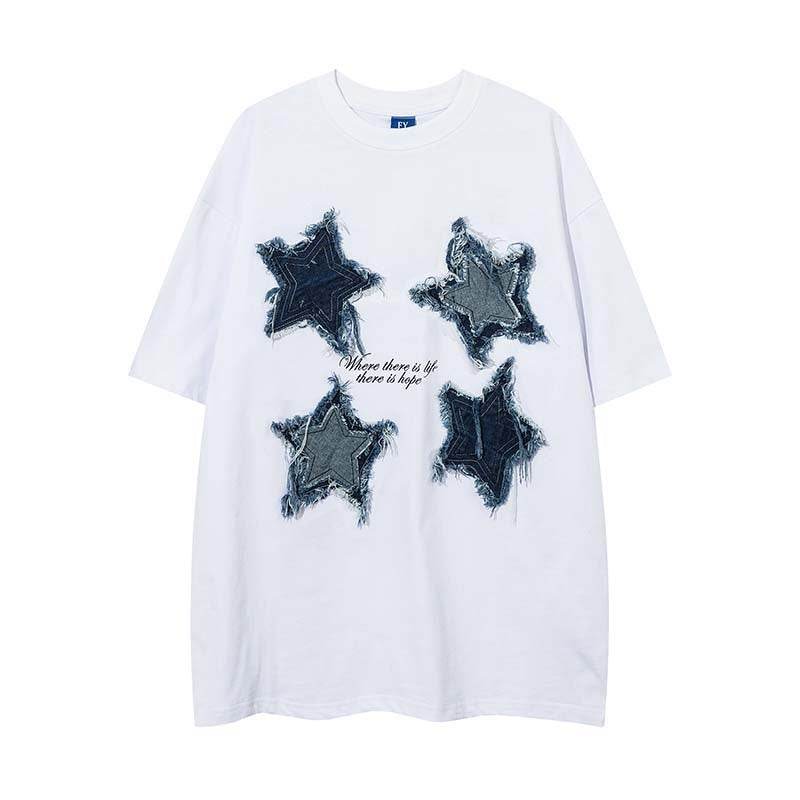 Vintage Patch Five-pointed Star Short Pomelo T Shirt For Men And Women MuddyStock