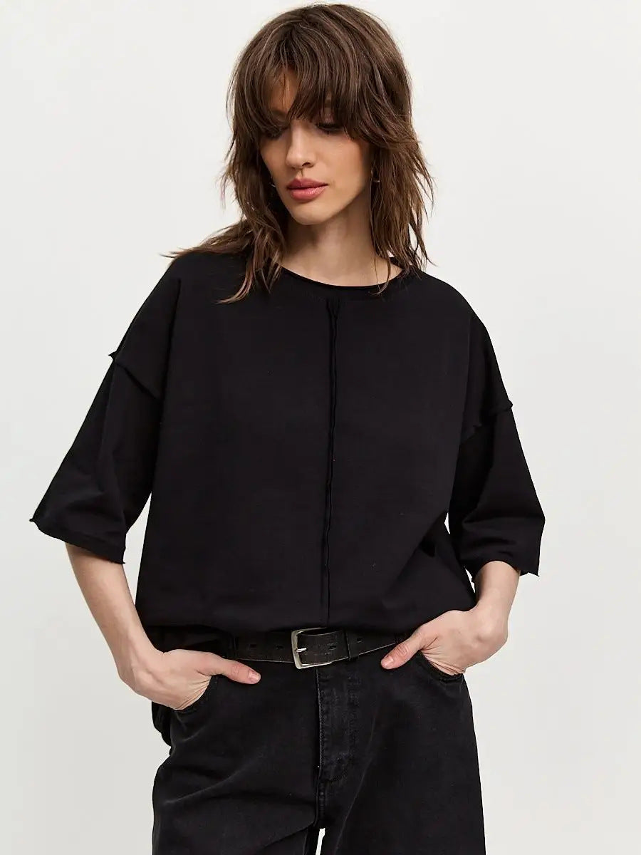 Loose Cotton Short Sleeve Top Foe Women | MuddyStock Originals Black MuddyStock
