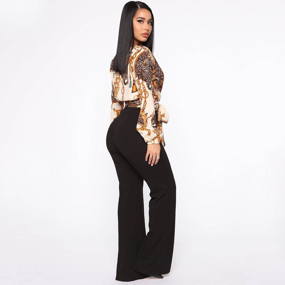 V-Neck Bow Tie Long-Sleeved Crop Top MuddyStock