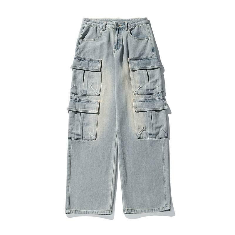 Workwear Multi-pocket Jeans For Men Blue