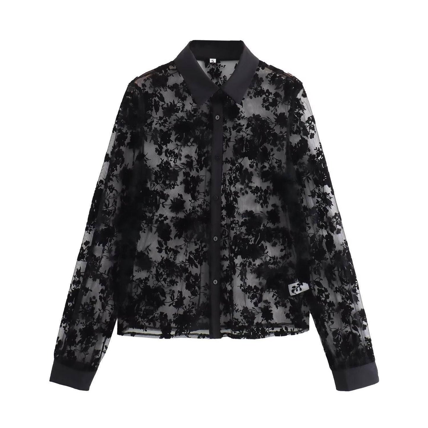 Flip collar see through loose and versatile shirt top for women | MuddyStock Originals Black