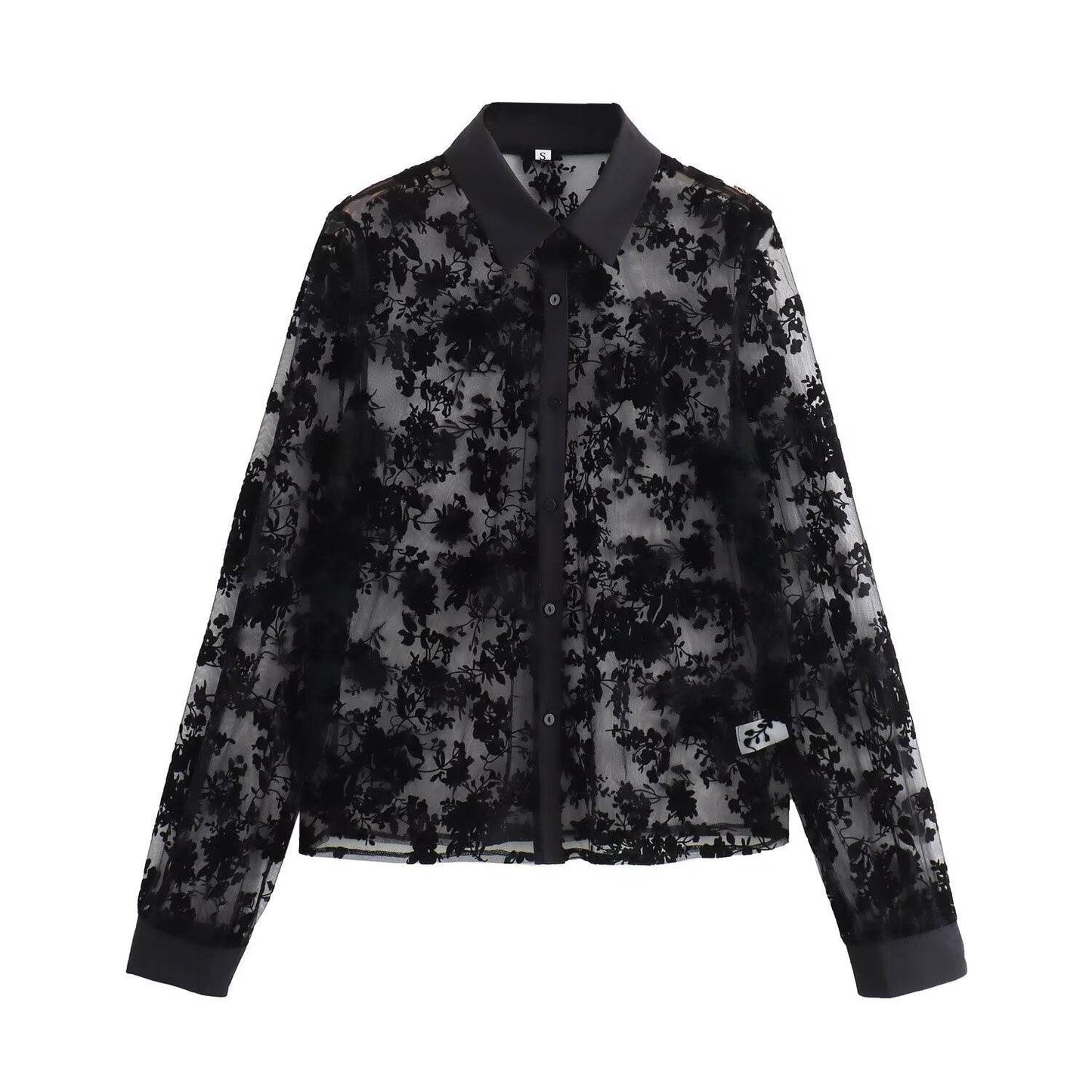 Flip collar see through loose and versatile shirt top for women | MuddyStock Originals Black MuddyStock