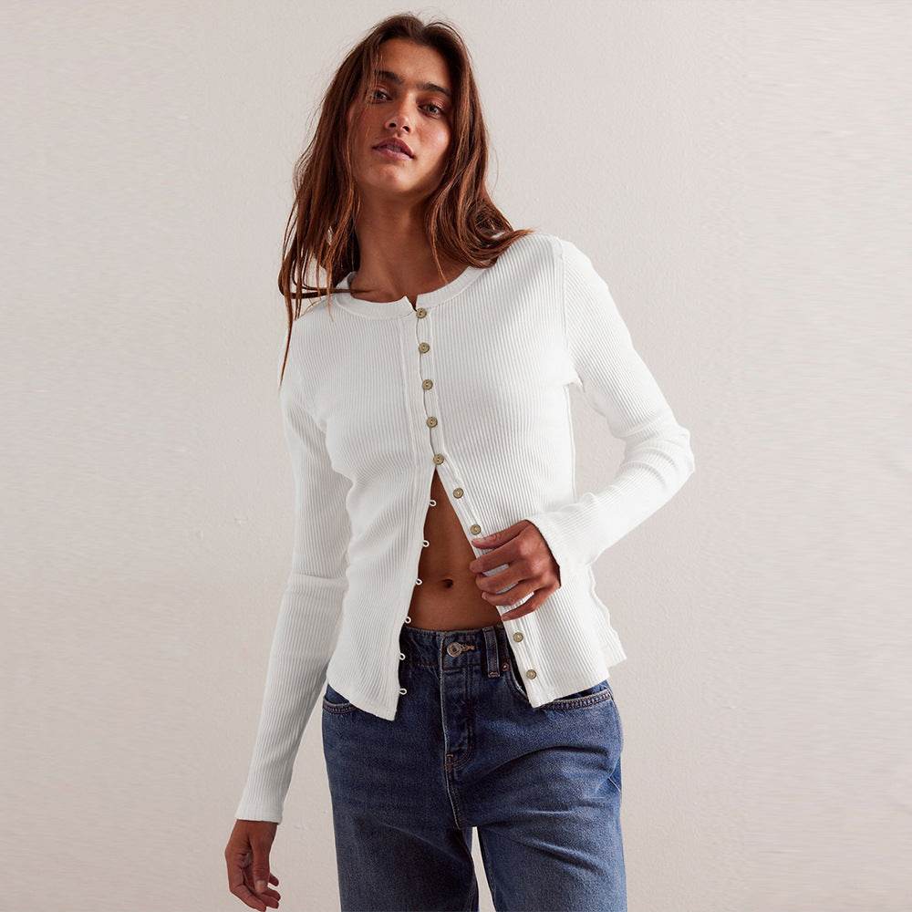 Round Neck Cardigan For Women Beige MuddyStock