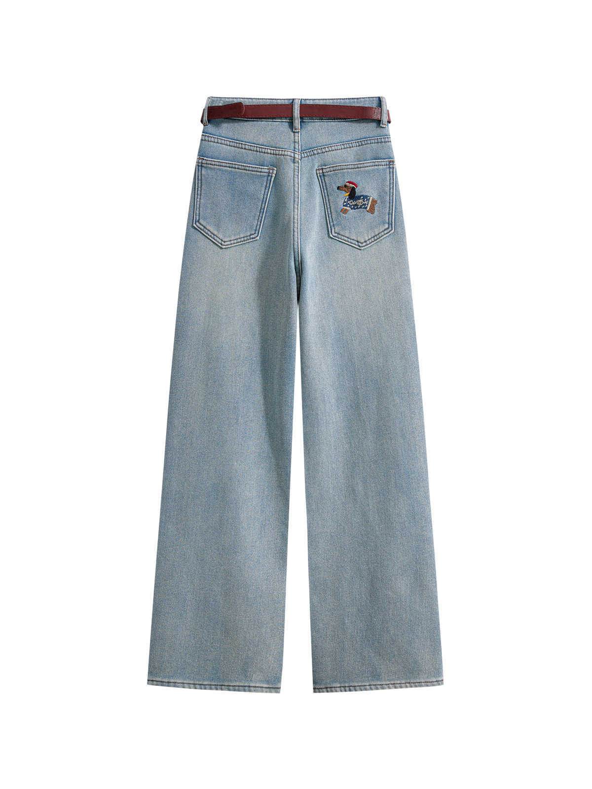High Waist Slimming Loose Straight Fleece-lined Padded Wide Leg Jeans MuddyStock