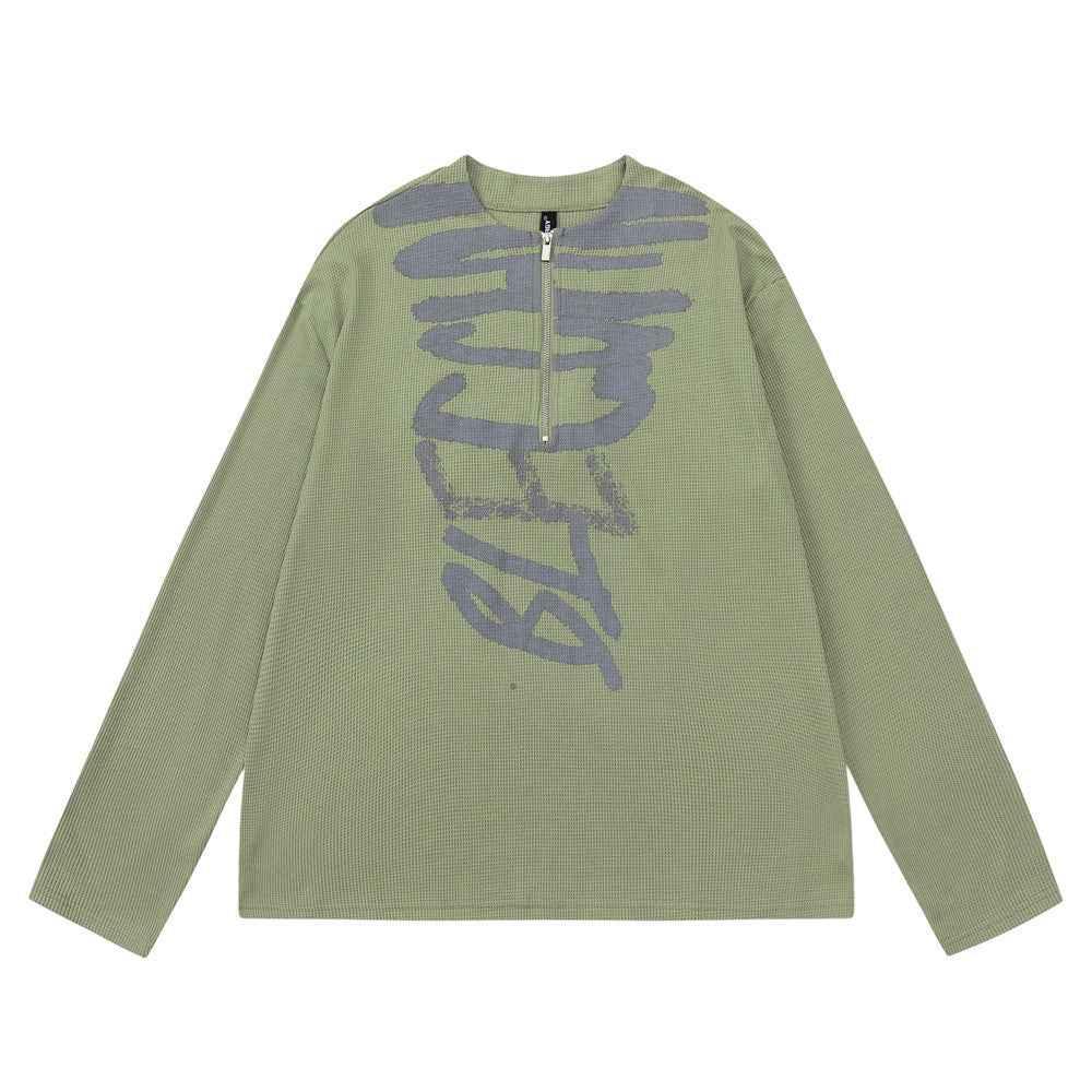 Abstract Graffiti Printed Long Sleeve T-shirt For Women Green null
