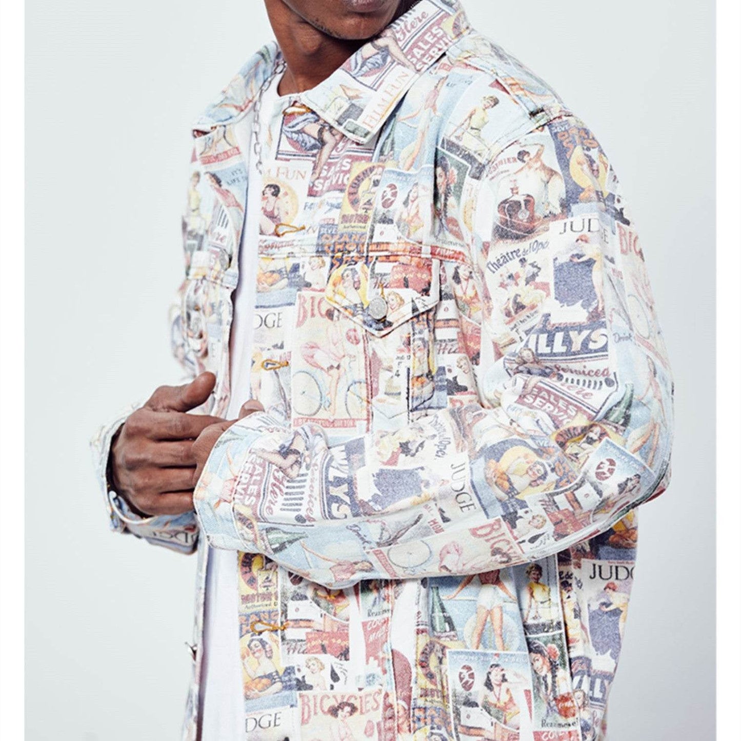 Hip Hop Washed Vintage Poster Cowboy Loose Coat For Men MuddyStock