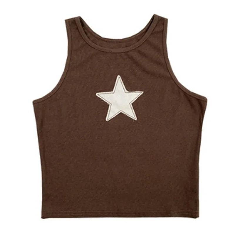 Printed Round Neck Sleeveless Vest Brown MuddyStock