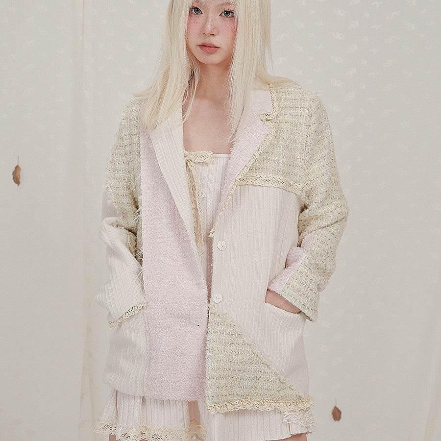 Women's Knit Panel Wool Oversized Blazer