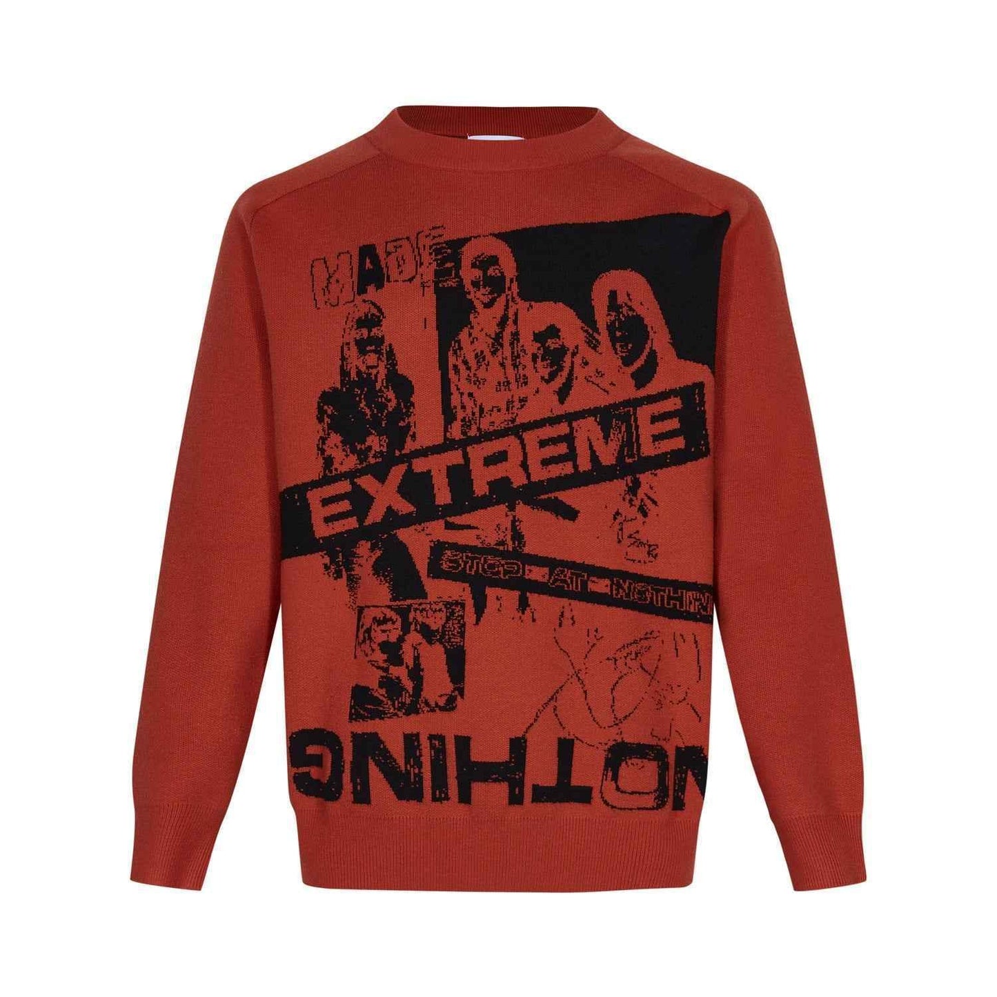 American Jacquard Loose-fitting Casual Round-neck Sweater For Women Red