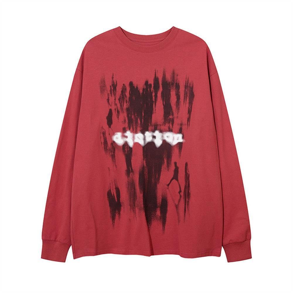 Men's Graffiti Printing Long-sleeved T-shirt For Women Red