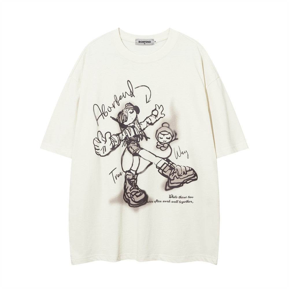 Cartoon Cotton T-shirt For Men And Women Apricot MuddyStock