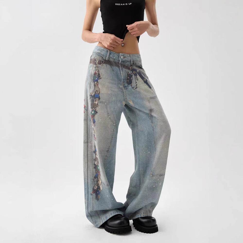 Women's American-style Retro Washed Wide-leg Pants MuddyStock