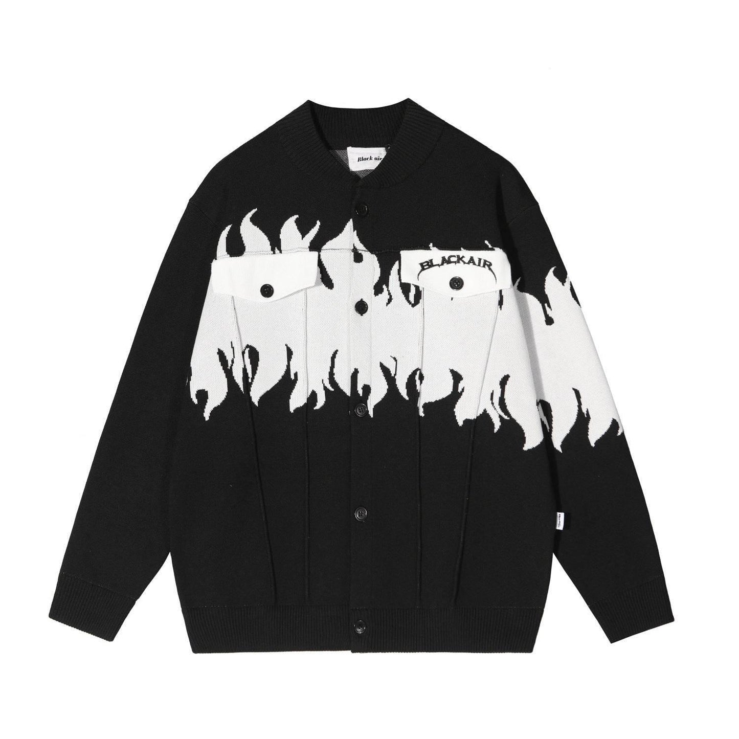 Street Retro Flame Color Matching Guochao Sweater Black MuddyStock