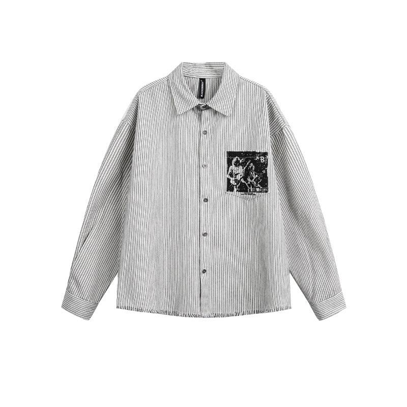 Character Print Destroyed Hem Striped Shirt For Men | MuddyStock Originals