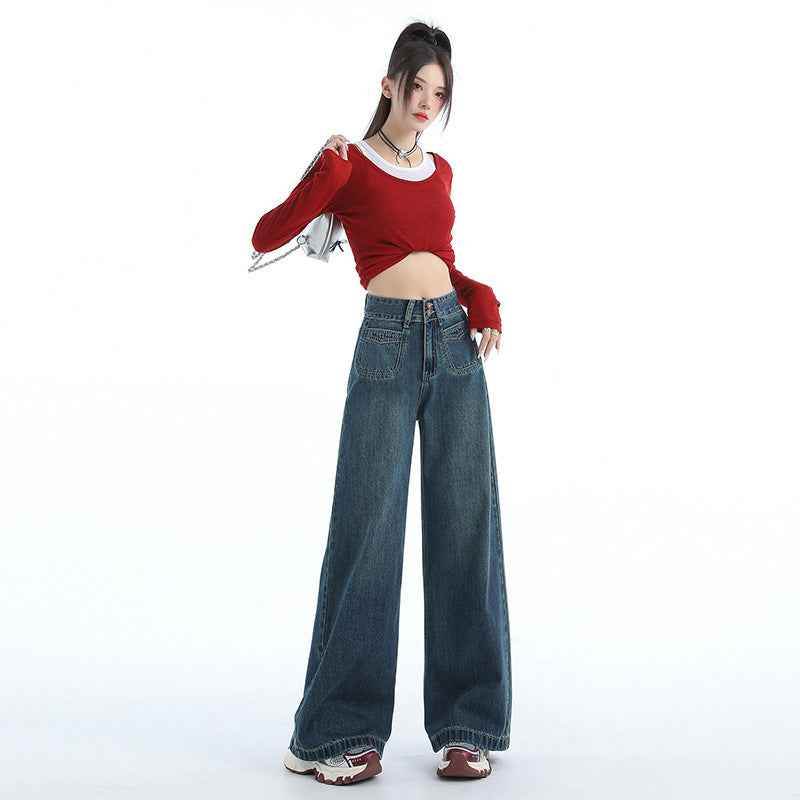 Women's American-style Retro Loose Wide Jeans MuddyStock