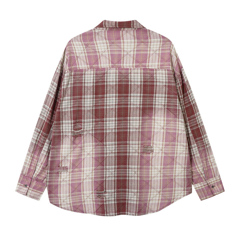 Dip-Dyed Washed Faded Plaid Shirt with Ripped For Men And Women | MuddyStock Originals MuddyStock
