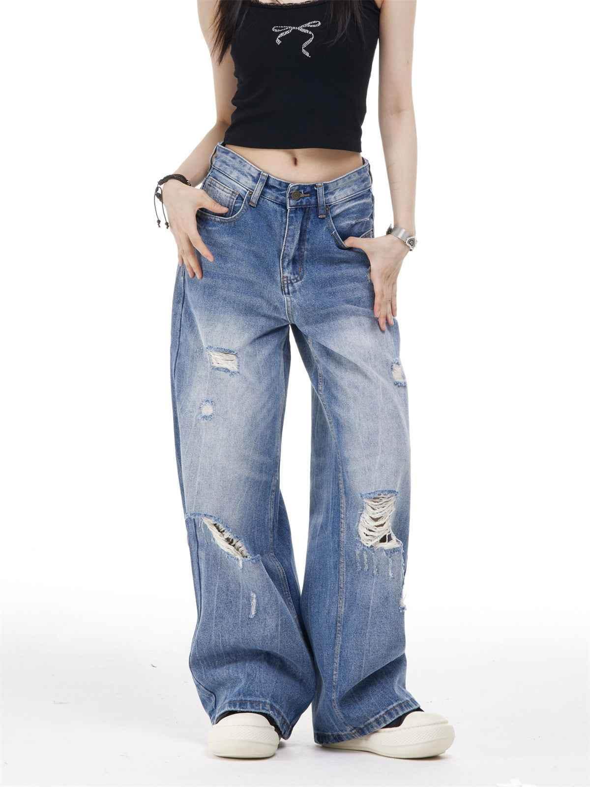 Women's Ripped Washed Blue Jeans MuddyStock