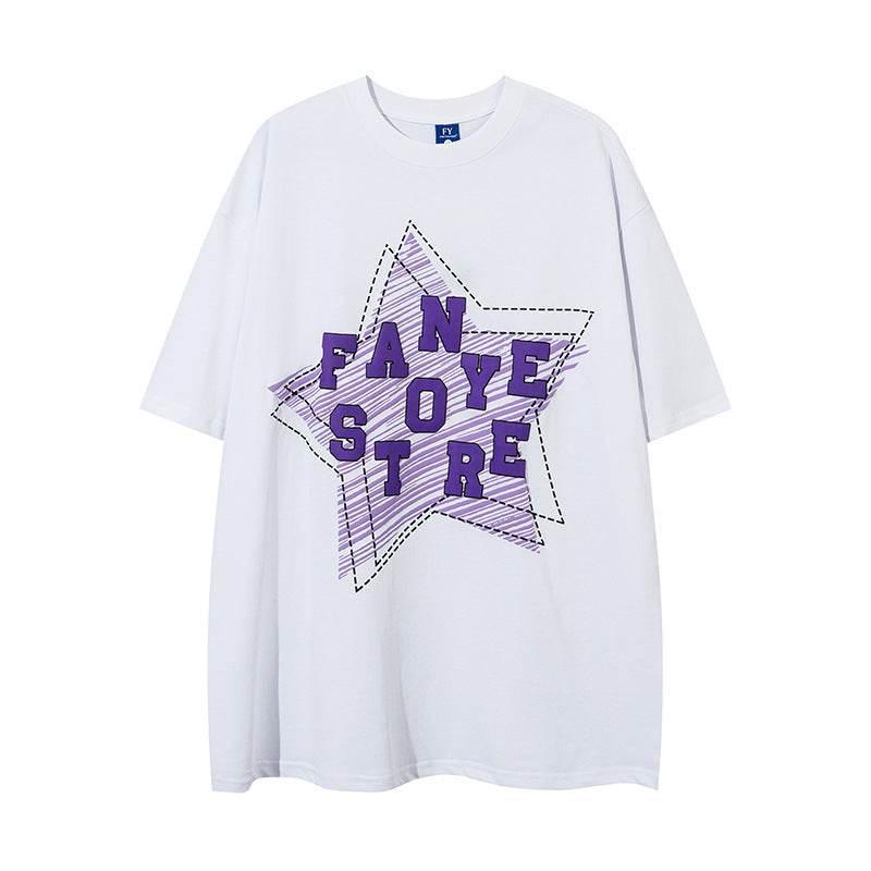 Fashion Five-pointed Star Graffiti Loose For Both Men And Women White
