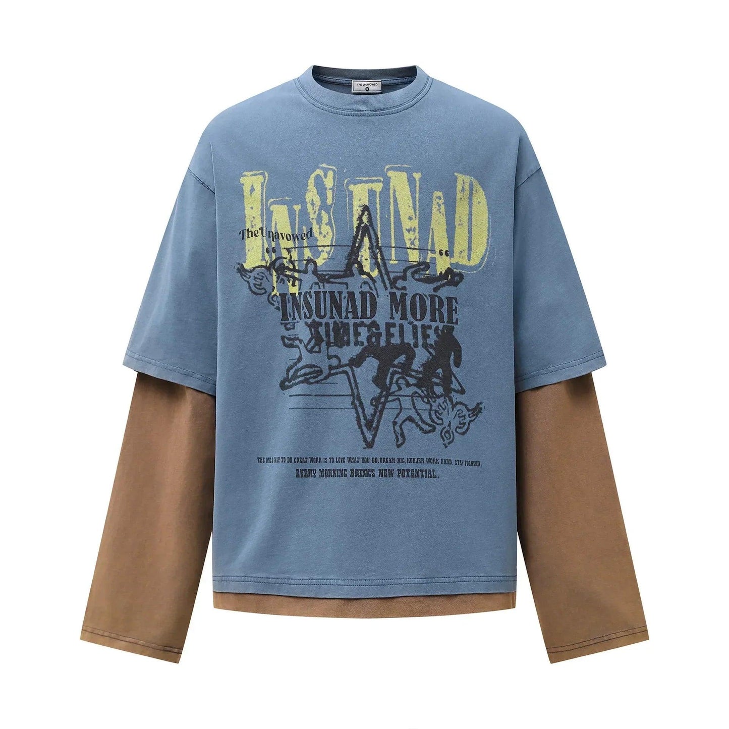 Color blocked fake two piece long sleeved T-shirt for men | MuddyStock Originals Blue